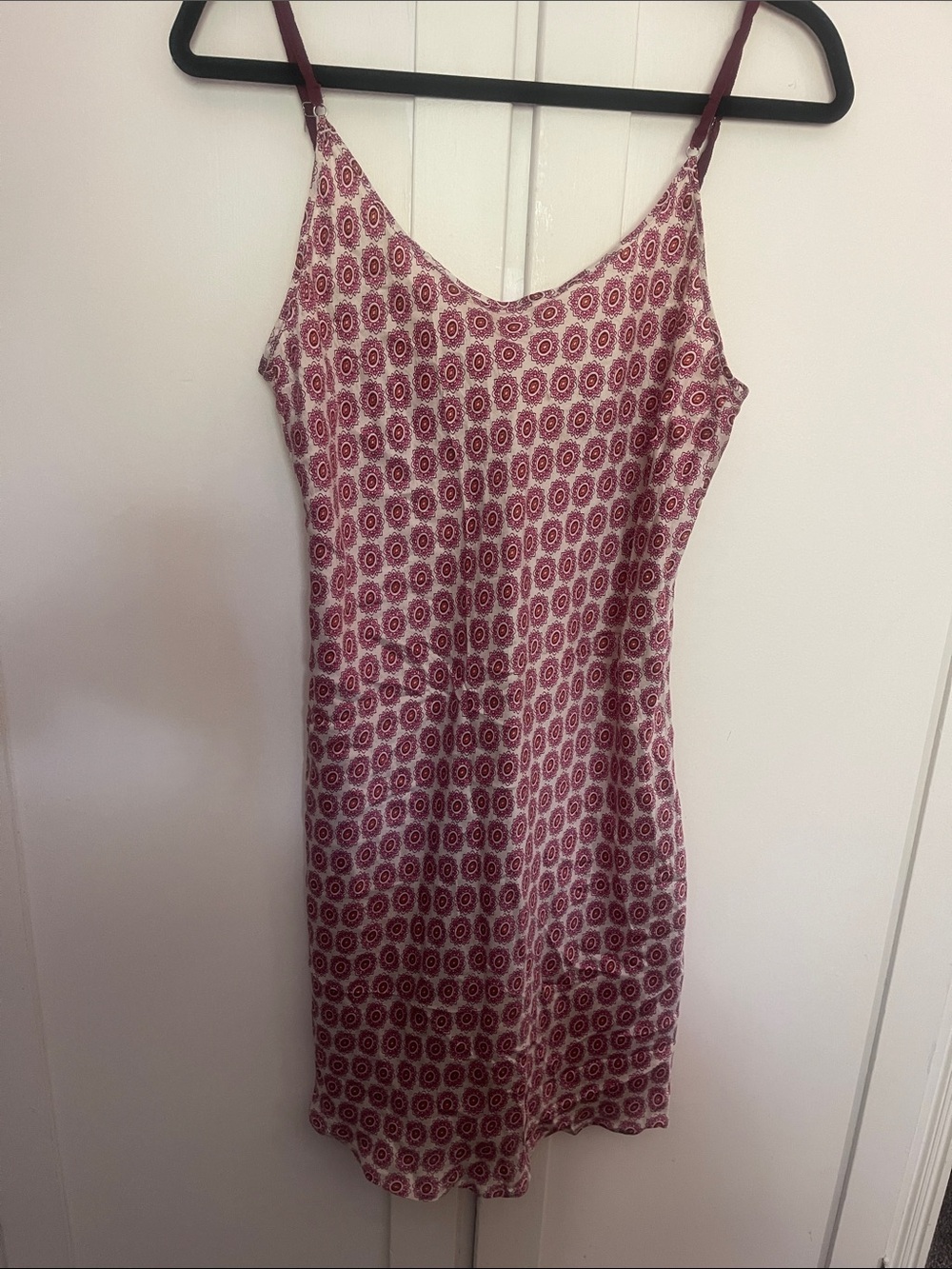 Victoria's Secret Cream 100 percent Silk Slip with Pink Medallion Print
